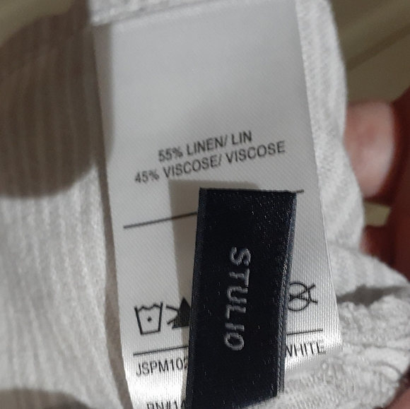 Joe's Jeans Men's Stulio Linen Short Sleeve Button-down Shirt Stripe Beige Med - Picture 8 of 9